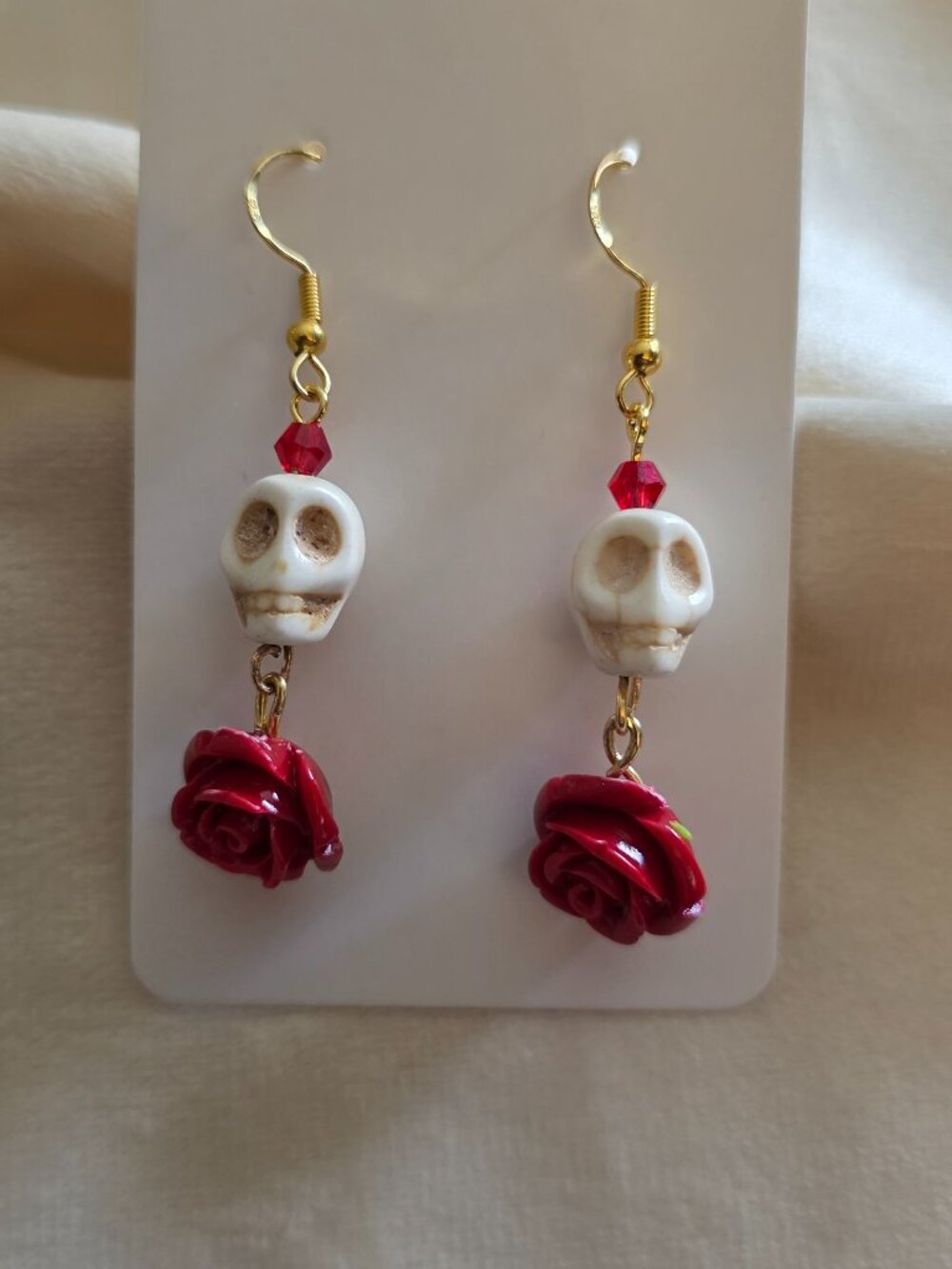 Skull & Red Rose Earings